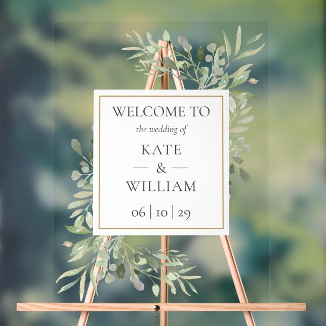 Greenery Botanical Wedding Welcome Acrylic Sign (Neutral)