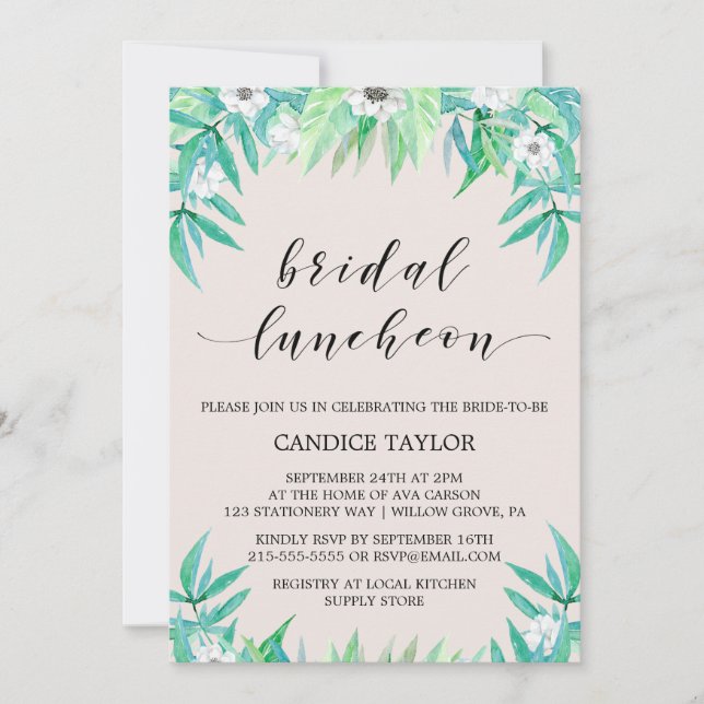 Greenery Botanical Wreath & Flower Bridal Luncheon Invitation (Front)