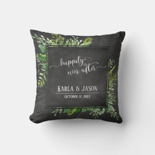 Greenery Bouquet Happily Ever After Chalkboard Cushion