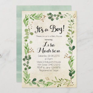 Greenery Boy Baby Shower Invitation