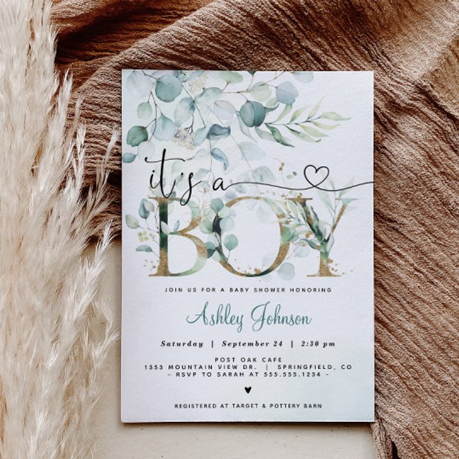 Greenery Boy Baby Shower Invitation (Creator Uploaded)