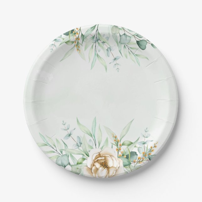 Greenery Boy Baby Shower Paper Plate (Front)