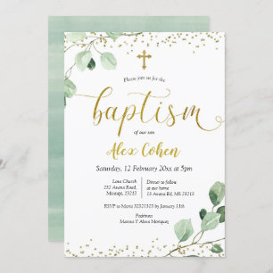 Greenery Boy Baptism Invitation
