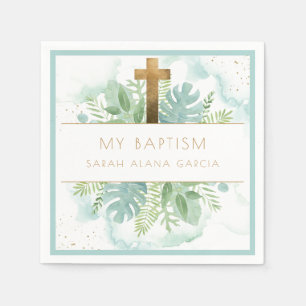 Greenery Boy/Girl Baptism Blue Mint Napkin