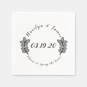 Greenery Branch Black White Wedding Logo Napkin