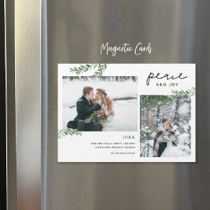 Greenery Branches 2 Photo Magnetic Holiday Card