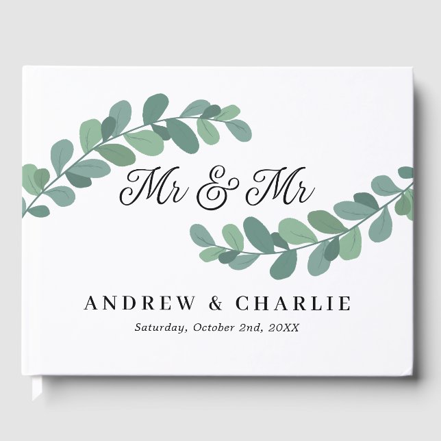 Greenery Branches Mr & Mr Gay Wedding Guest Book (Front)