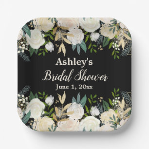 Greenery Bridal Shower Black Gold Engagement Party Paper Plate