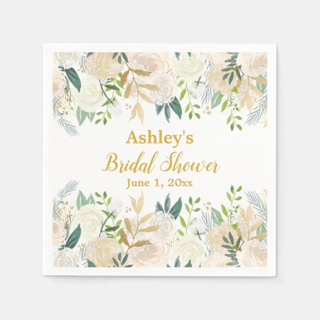Greenery Bridal Shower Chic Gold Engagement Party  Napkin (Front)
