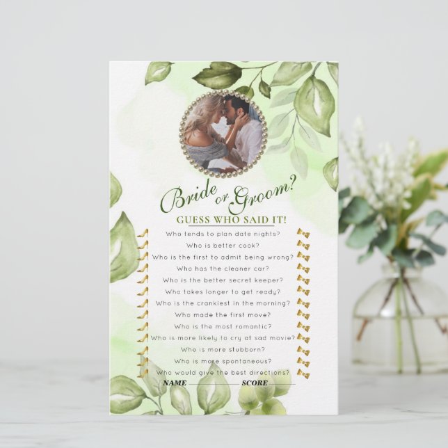 Greenery Bridal shower Game Card (Standing Front)