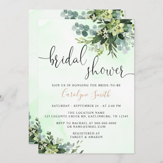 Greenery Bridal Shower Invitation (Front/Back)