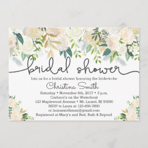 Greenery Bridal Shower Invitation w Ivory Accents
