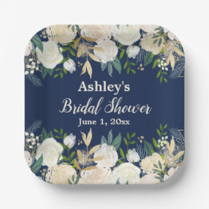 Greenery Bridal Shower Navy Blue Engagement Party Paper Plate