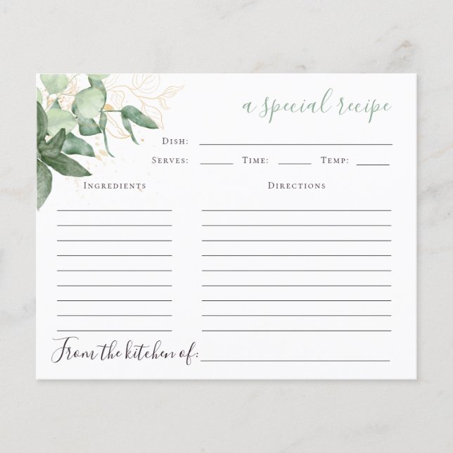 Greenery Bridal Shower Recipe Card (Front)
