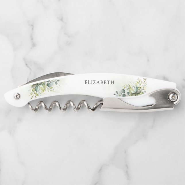 Greenery Bridal Shower Waiter's Corkscrew (Back)