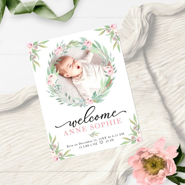 Greenery Budget Birth Announcement Thank You Card (Creator Uploaded)