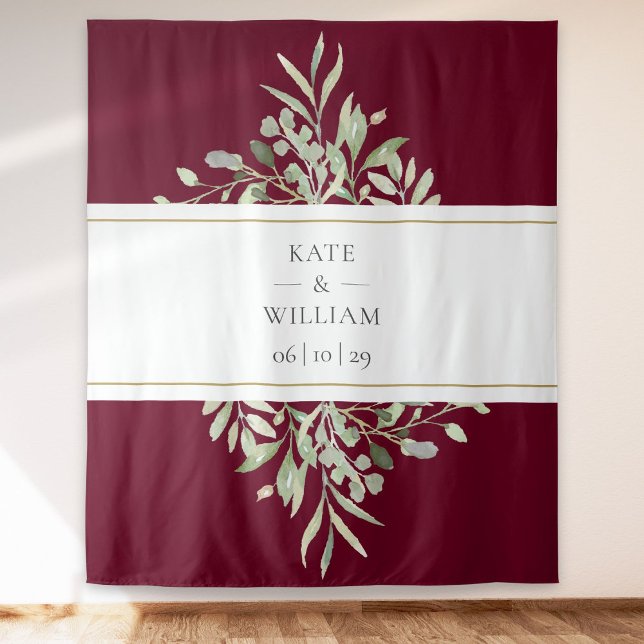 Greenery Burgundy Wedding Photo Booth Backdrop Tapestry (Greenery Burgundy Wedding Photo Booth Backdrop)