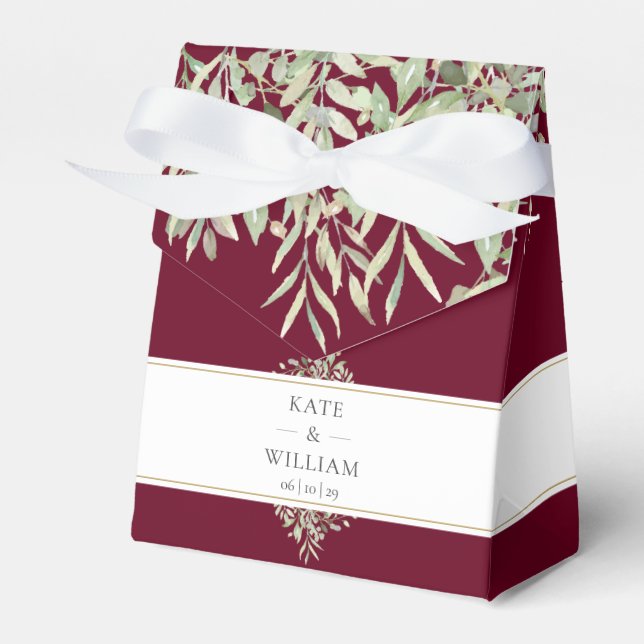 Greenery Burgundy Wedding Thank You Favour Box (Front Side)