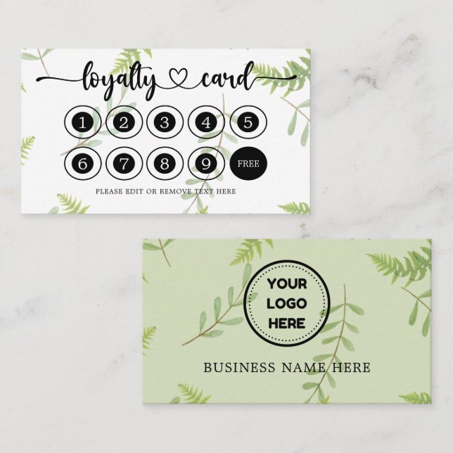 Greenery Business Logo Store Salon Coffee Shop Loyalty Card (Front/Back)