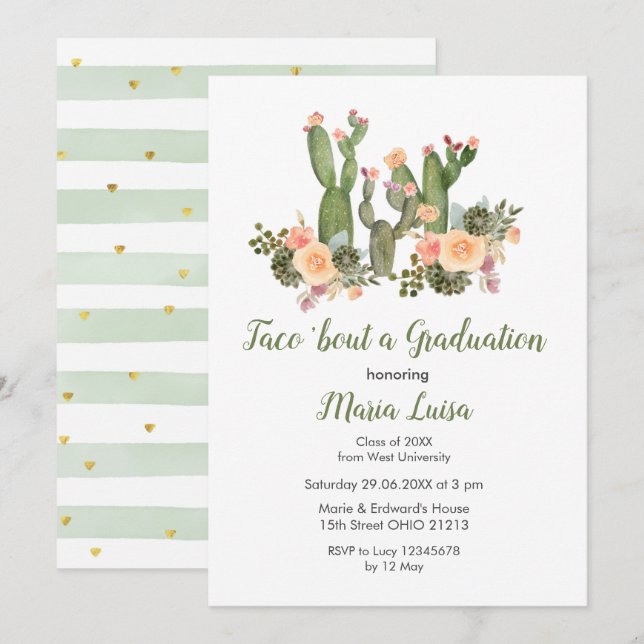 Greenery Cactus Taco 'bout a Graduation invitation (Front/Back)