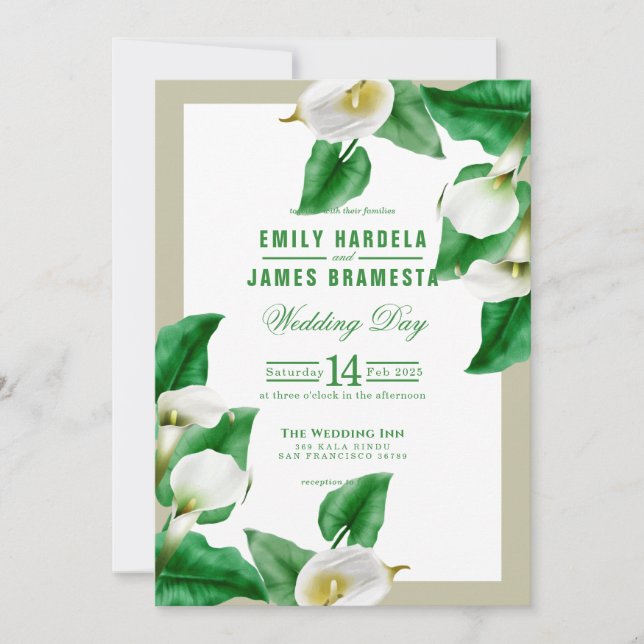 Greenery Cala Lily Wedding Invitation Card (Front)