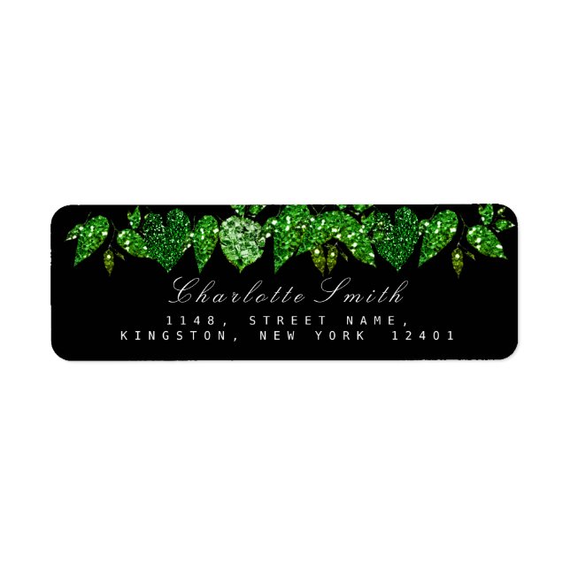 Greenery Cali Black Glitter Woodland Ivy Leaf RSVP (Front)