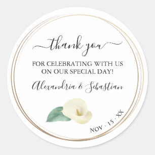 Greenery Calla Lily Wedding Thank You Classic Round Sticker