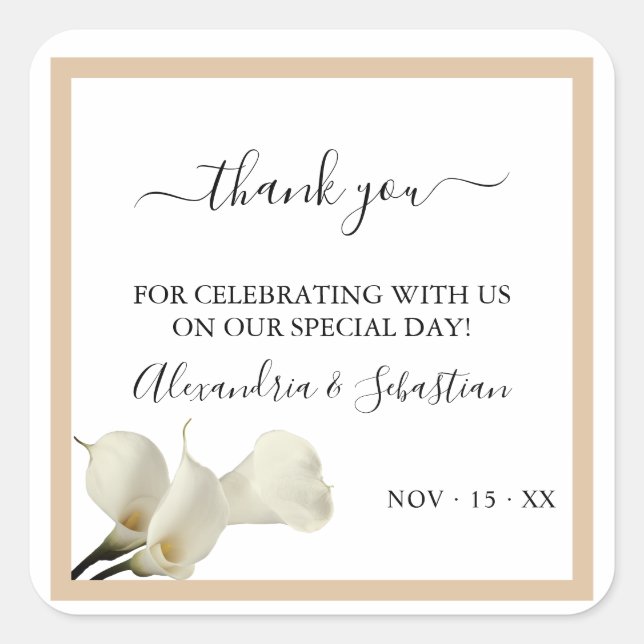 Greenery Calla Lily Wedding Thank You  Square Sticker (Front)