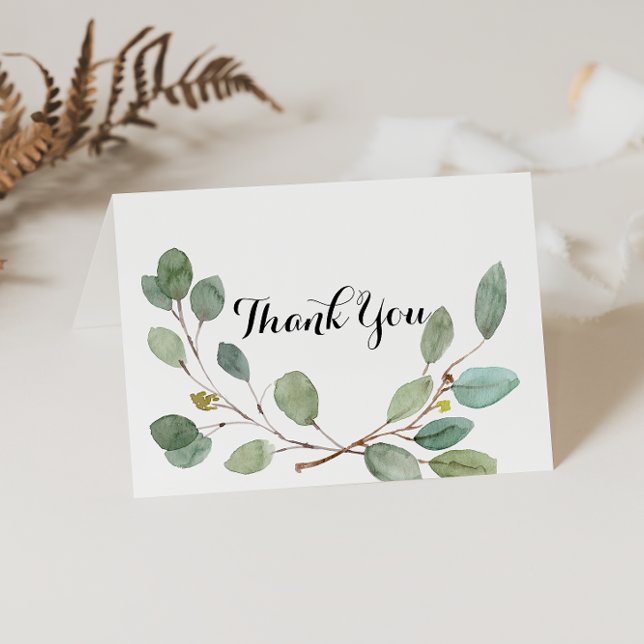 Greenery Calligraphy Folded Wedding Thank You Card (Creator Uploaded)