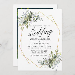 Greenery Calligraphy Geometric Photo Wedding Invitation