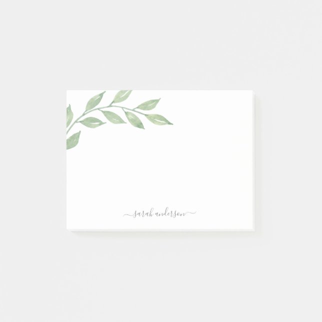 Greenery Calligraphy Personalised Post-it Notes (Front)
