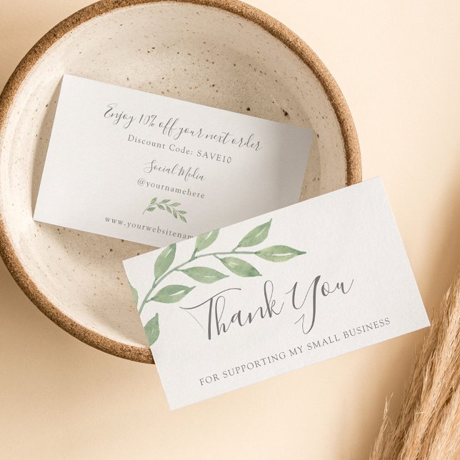 Greenery Calligraphy Thank You For Your Order Business Card (Creator Uploaded)