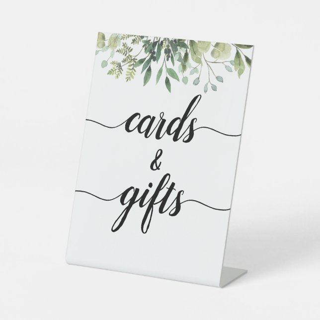 Greenery Calligraphy Wedding Cards and Gifts Pedestal Sign (Front)