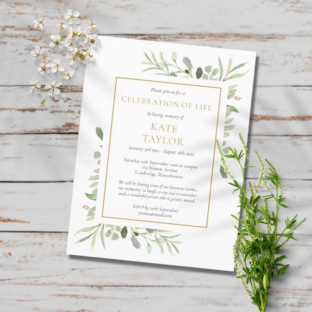 Greenery Celebration of Life Funeral Invitation (Creator Uploaded)