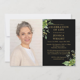 Greenery Celebration Of Life Funeral Photo Invitation