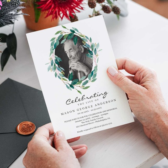Greenery Celebration Of Life Memorial with Photo Invitation (Creator Uploaded)