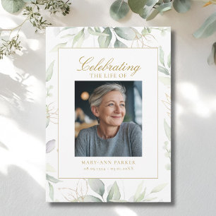Greenery "Celebration of Life" Photo Funeral Invitation