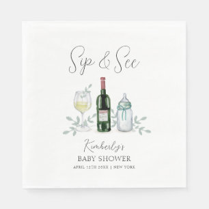 Greenery Champagne Sip & See Baby Shower Napkin