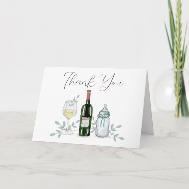 Greenery Champagne Sip & See Baby Shower Thank You Card (Front)