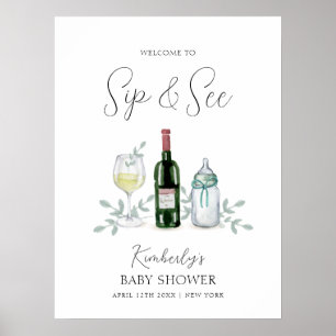 Greenery Champagne Sip & See Baby Shower Welcome  Poster