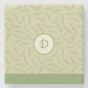 Greenery Chic Leaves Monogram Stone Coaster
