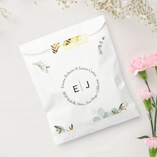 Greenery Chic Monogram Favour Boxes Bags (Sealed)