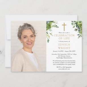 Greenery Christian Celebration Of Life Photo Invitation