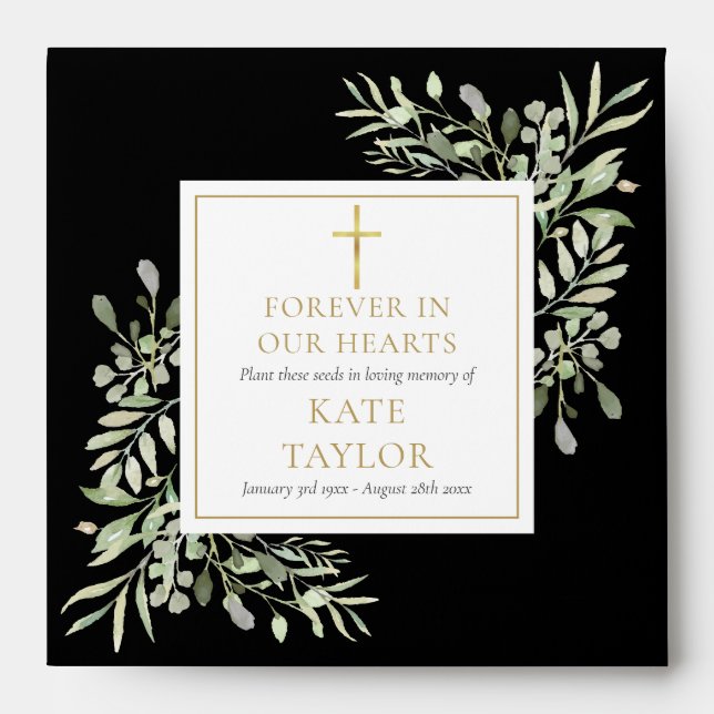 Greenery Christian Funeral Memorial Seed Packet Envelope (Front)
