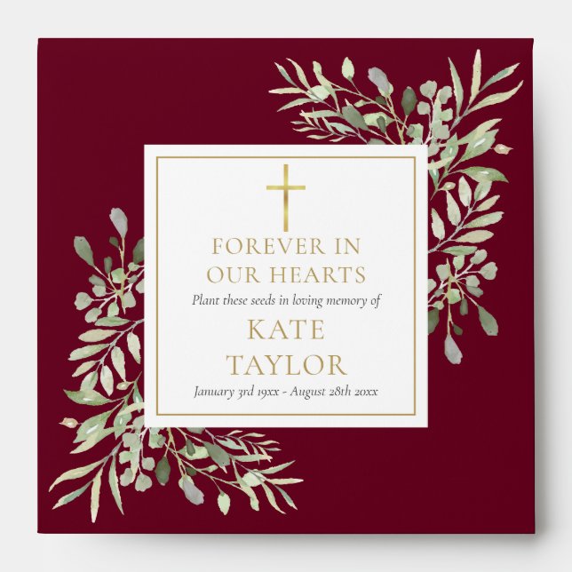 Greenery Christian Funeral Memorial Seed Packet Envelope (Front)