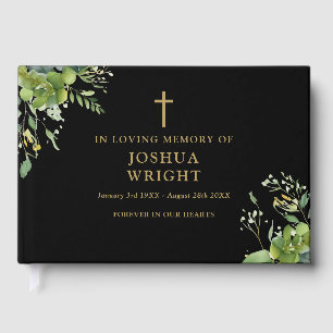 Greenery Christian In Loving Memory Funeral Guest Book
