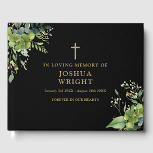 Greenery Christian In Loving Memory Funeral Guest Book