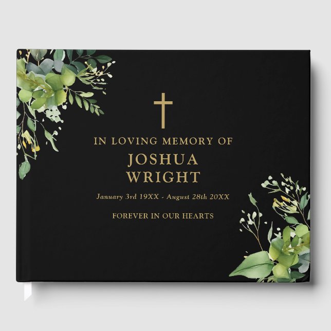 Greenery Christian In Loving Memory Funeral Guest Book (Front)