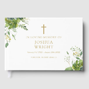 Greenery Christian In Loving Memory Funeral Guest Book