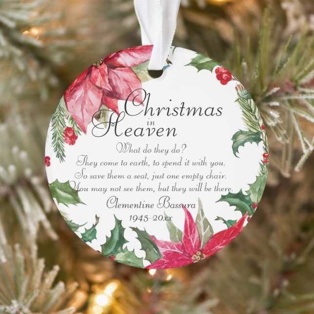 Greenery Christmas In Heaven Memorial Photo Ornament (Tree)